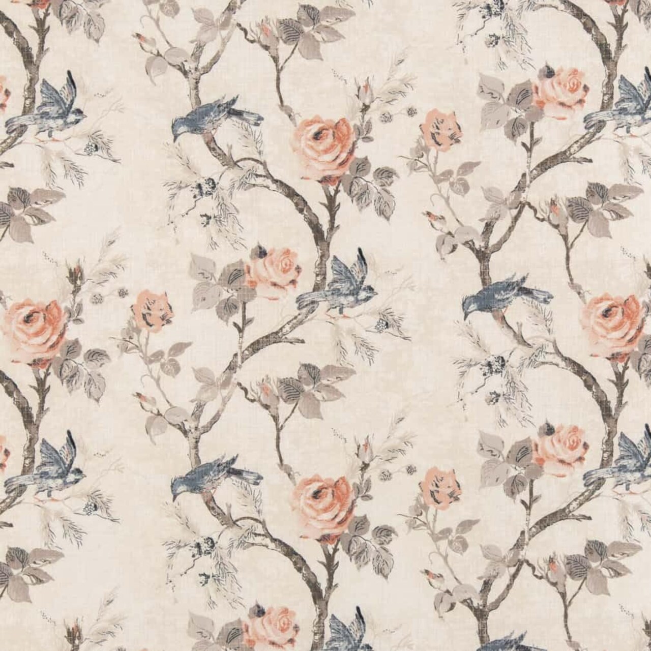 Pink Coral Stain & Water Resistant Performance Pet Friendly Floral Linen Look Print Upholstery Fabric by The Yard - SKU: Majestic Peach